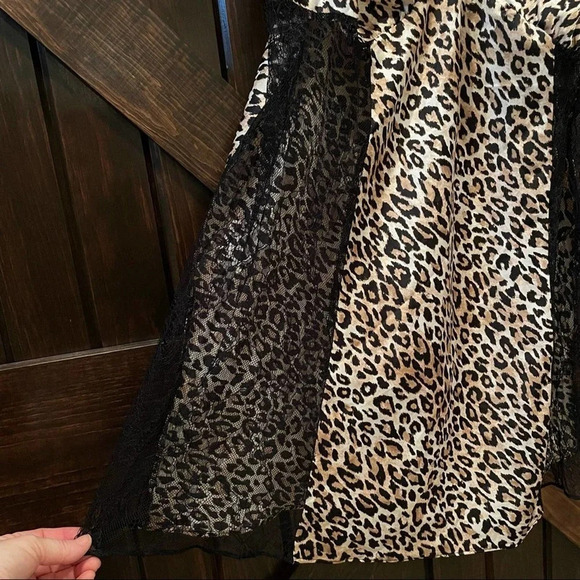 Cacique Intimates Leopard Print Lace Chemise Slip Dress Tan Black 6453 - Picture 6 of 9